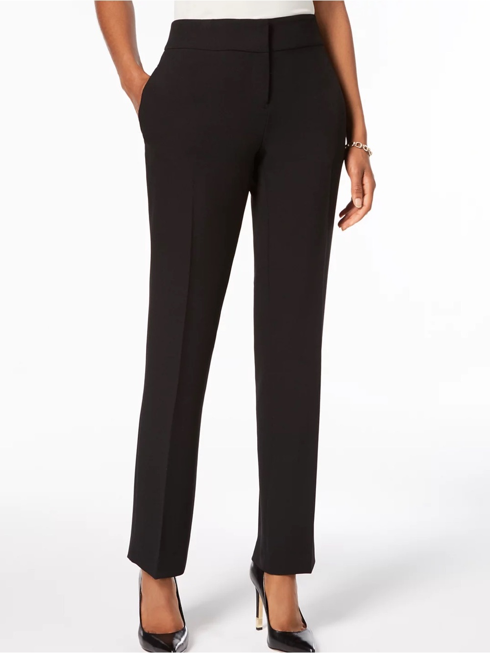 Kasper classic black straight leg stretch trousers size 10 suit office pant